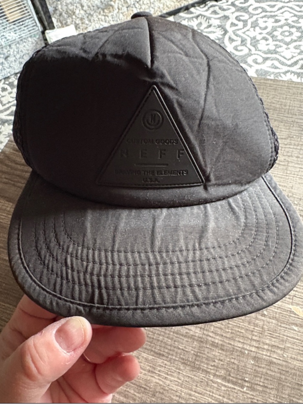 Neff‎ Black Quilted 5-Panel Cap with Raised Triangle Patch Trucker Style